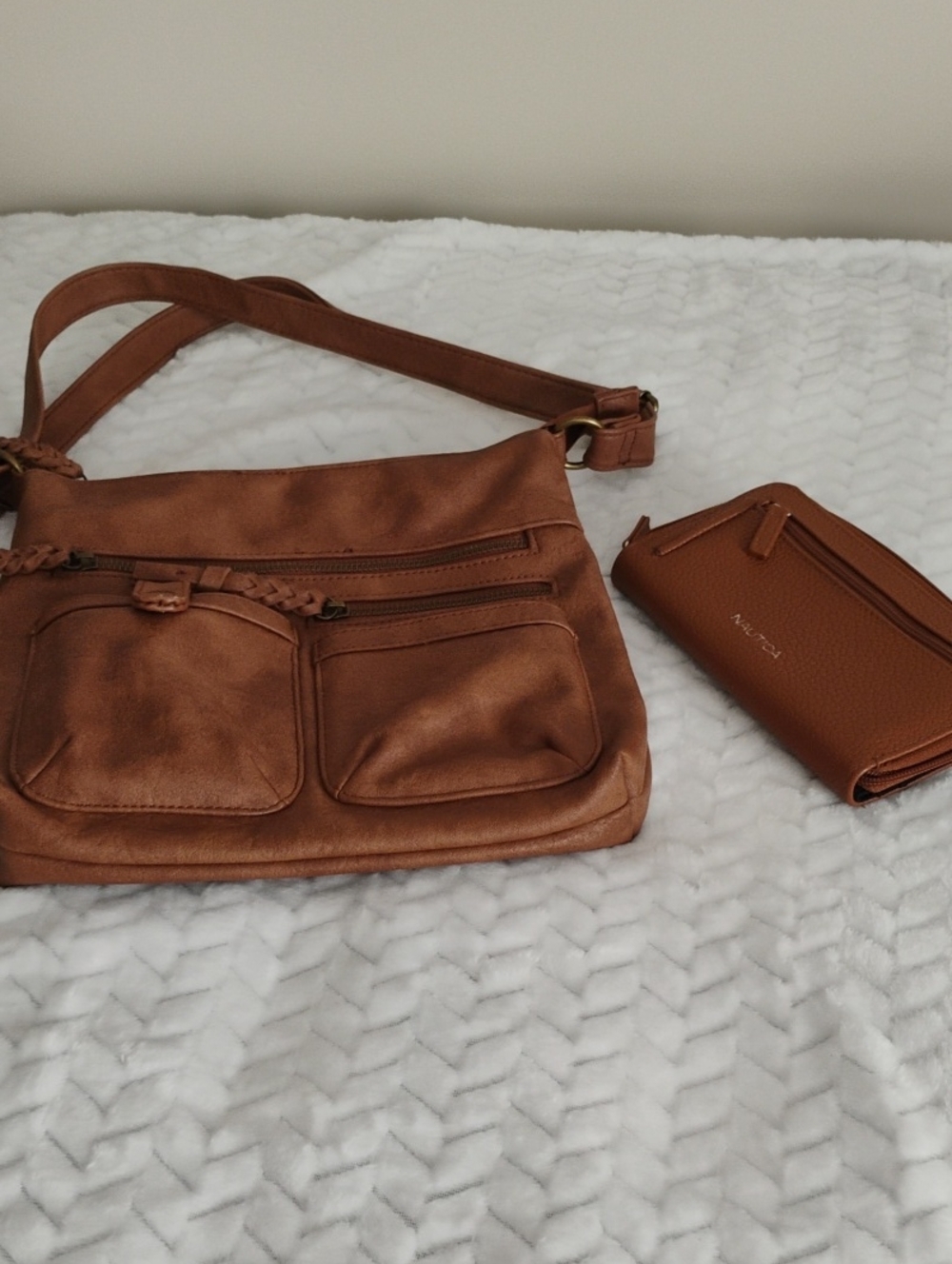 Bueno Leather Crossbody Bag and Nautica Wallet Set - Brown